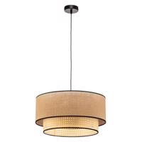 Boho függőlámpa, rattan, textil, bézs/fekete