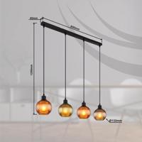 Függőlámpa Zumba, zöld/bronz/petrol, 90 cm, 4-lámpás, üveg
